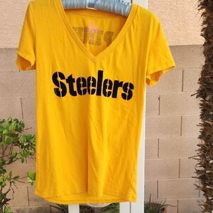 Yellow Pittsburg Steelers V-Neck T-Shirt By PINK Womens Medium
